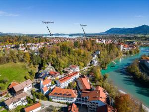 an aerial view of a town next to a river at Gästehaus Sankt Ulrich in Füssen