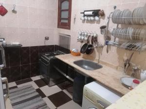 cocina con fregadero y fogones en Twin rooms close to most tourist areas, en Luxor