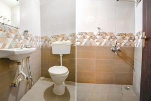 two pictures of a bathroom with a toilet and a sink at FabExpress Golden Villa in Indore