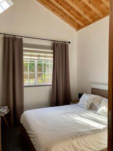 1 dormitorio con cama y ventana en Casinhas en Praia do Almoxarife