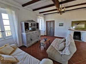 a living room with a couch and a fireplace at Appartement Palazzo Patrimonio in Patrimonio