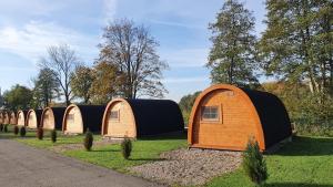 une rangée de tentes en forme de dôme dans un parc dans l'établissement 01 Familien Premium Pods, à Silberstedt