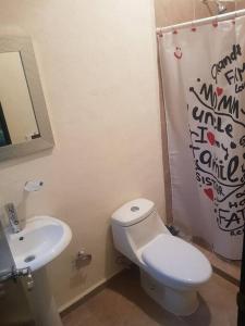 a bathroom with a white toilet and a sink at Lujoso Departamento en Zona Dorada de Acapulco in Acapulco