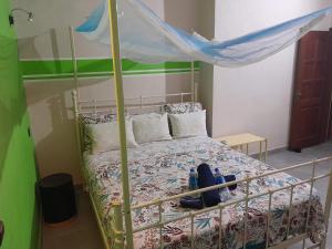 1 dormitorio con 1 cama con dosel en Magnifique appartement, en Cotonou