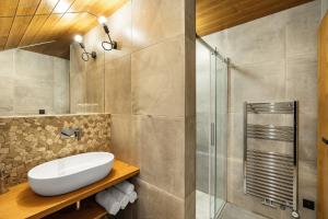 a bathroom with a sink and a shower at Rezidence Za Vodou - Vážka in Cerny Dul +35 photos