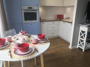 Kuchnia lub aneks kuchenny w obiekcie Apartament Marine Holiday Elbląg - winda -Parking w HALI GARAŻOWEJ -GRATIS -Business stays