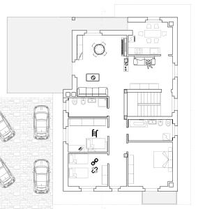 un plan d'étage d'une maison avec une voiture dans l'établissement Il Pino Cembro, à Cogne