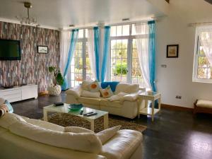 un soggiorno con 2 divani e una TV di Casa do Ananas, cliff-top/ocean-front villa, Pico a Lajes do Pico