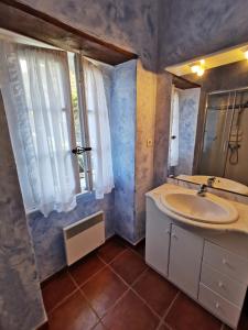 a bathroom with a sink and a mirror at Appartement Palazzo Patrimonio in Patrimonio +29 photos
