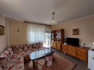 een woonkamer met een bank en een tv bij Sobe Zimmer Rooms in Bileća
