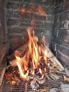 於爾居普的住宿－CAVE HOUSE(KIR EVİ)，砖炉烧着火