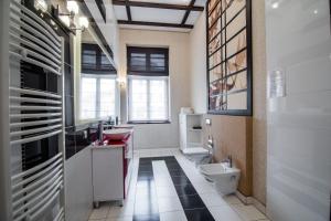 un bagno con lavandino e WC di Apartamente La Teatru Asia a Oradea