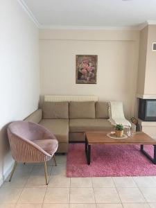 a living room with a couch and a table at Seaflows Apartments #3 in Paralia Katerinis