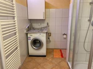a washing machine in a bathroom with a shower at Allgäuer Dorfleben in Missen-Wilhams