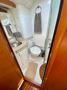 ein kleines Bad mit WC und Waschbecken in der Unterkunft Jeanneau Sun Odyssey 54 DS LULU’ in Nydri