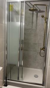 een douche met een glazen deur in de badkamer bij ARQUEBUSE proche gare in Dijon