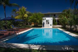 a swimming pool in front of a house at Hotel Horizontes de Montezuma in Montezuma