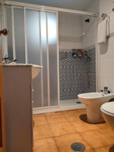 ein Bad mit einer Dusche, einem WC und einem Waschbecken in der Unterkunft Los Jazmines, 2 in Granada