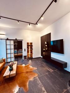 a living room with a large flat screen tv at holidayAHRpartment in Bad Neuenahr-Ahrweiler