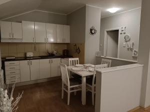 - une cuisine avec une table et des chaises dans la chambre dans l'établissement Apartman Mima, à Borča