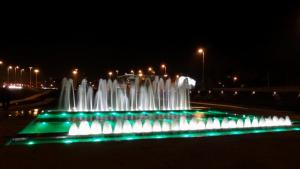 ein Springbrunnen in einem Park bei Nacht in der Unterkunft Apartment Lisinski S in Zagreb
