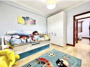 Un niño acostado en una cama en un dormitorio en Santuchu Apartamento Elegante con wifi, en Bilbao