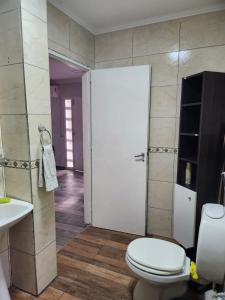La salle de bains est pourvue de toilettes et d'un lavabo. dans l'établissement Don Mateo - Casa de Campo, à Salta