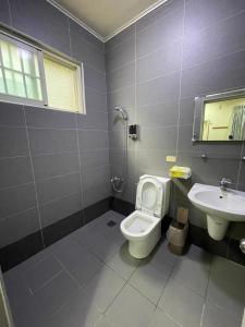 a bathroom with a toilet and a sink at Happiness AIR B&B in Guanshan