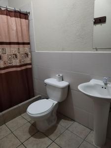 a bathroom with a toilet and a sink at Hotel España in Guatemala