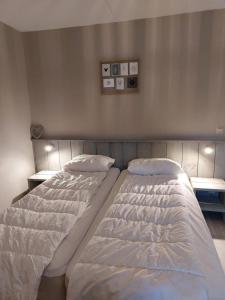 two beds sitting next to each other in a bedroom at Escape, appartement met groot terras in Buren