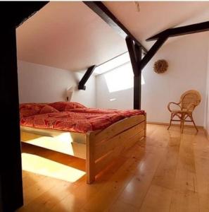 a bedroom with a large bed in a attic at Hein-Sonnenschein in Wulfen auf Fehmarn