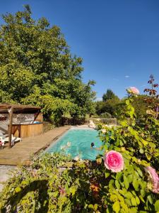 a group of people swimming in a swimming pool at Chambres en maison d'hôtes Le Moulin d'Annepont in Annepont