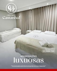 a poster of a bedroom with two beds at Hotel Castanhal in Castanhal