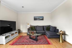salon z kanapą i telewizorem w obiekcie Cozy and Quiet 2BR Apartment w Reykjavík