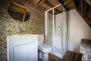 a bathroom with a toilet and a shower at Mobile Homes Camping Santa Marina, Lanterna in Poreč