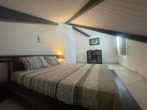 sypialnia z dużym łóżkiem w pokoju w obiekcie Villa Blue Lodge w mieście Saint-Louis