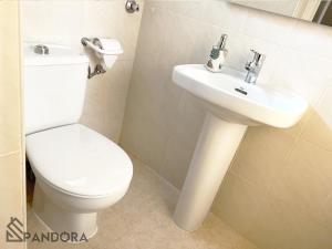 a white bathroom with a toilet and a sink at Apartamento Pandora in Yecla