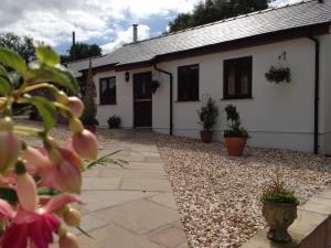an external view of a house with a courtyard at Glan Llyn Farm House in Mold