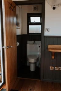 a small bathroom with a toilet and a window at The Ginger Nut in Welshpool