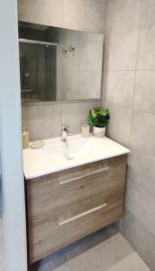 a bathroom with a sink and a mirror at T2 bord de mer avec garage in Collioure