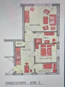 a drawing of a floor plan of a house at Whg Findling Goting Foehr in Nieblum