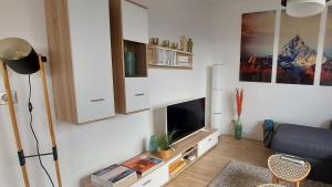 a living room with a tv and a couch at LE CLOS SAINT MICHEL 2 - 6 personnes, Centre, Parking in Annecy