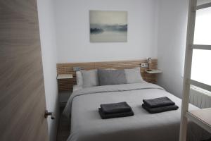 1 dormitorio con 1 cama con 2 toallas en Apartamento los Pirineos Sabi, en Sabiñánigo