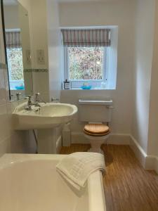 a bathroom with a sink and a toilet and a tub at Edgcott House in Exford
