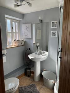 a bathroom with a sink and a toilet at Pear Tree Cottage in Shrewsbury