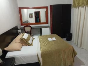 een hotelkamer met een bed en een spiegel bij HOTEL COSTA DEL SOL mav in Turbo