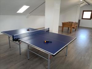 una mesa de ping pong con dos pelotas en una habitación en Mirador de Sabayés, en Sabayés