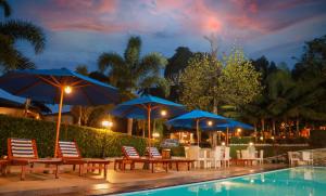 a group of chairs and umbrellas next to a pool at Royal Classic Resort in Kandy