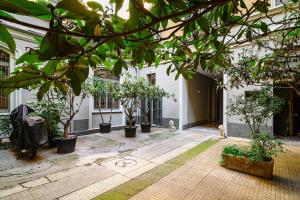 un cortile con alberi in vaso in un edificio di Design Attic porta venezia centrale 65m2 - self check-in a Milano