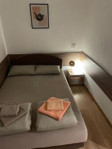 een slaapkamer met een bed met twee handdoeken erop bij APARTMAN MIK NOVI SAD in Novi Sad